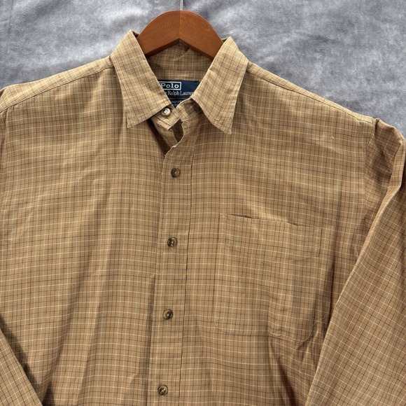 Polo Ralph Lauren Lindsey‎ Shirt Mens Medium Brown Cotton Checkered Long Sleeve - Picture 3 of 4
